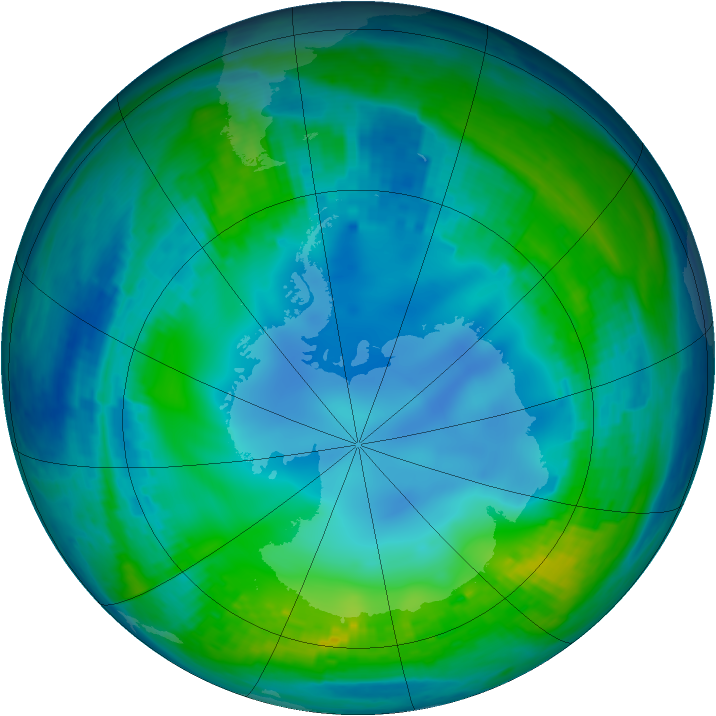 Antarctic ozone map for 19 May 2001